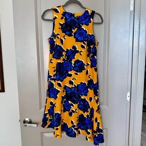 Who What Wear Marigold Blue Floral A-Line Dress XS | Dopamine Bold Floral
